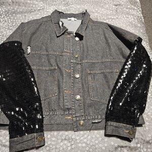 Sequin Sleeve Jean Jacket